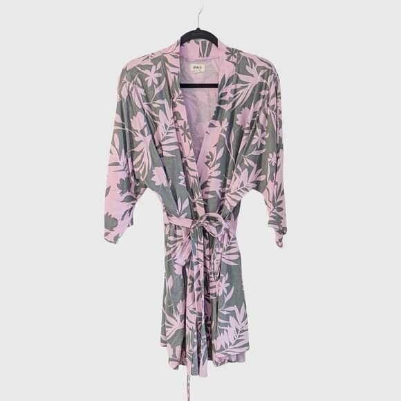 Pact Other - Pact Organic Cotton Floral Robe XL XXL Pink Gray Tie Waist Tropical Botanical